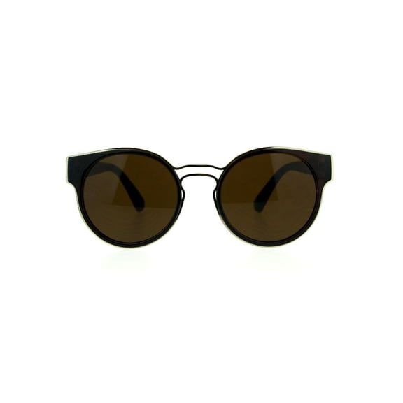 Womens Mod Round Horn Rim Designer Retro Plastic Sunglasses Brown