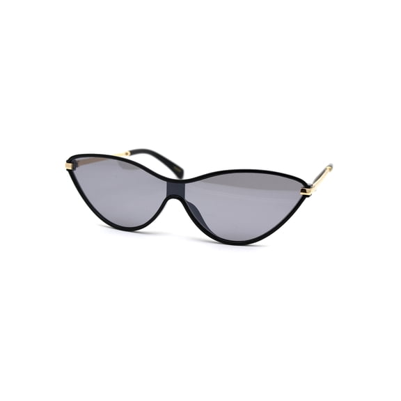Womens Mod Shield Cat Eye Plastic Sunglasses All Black