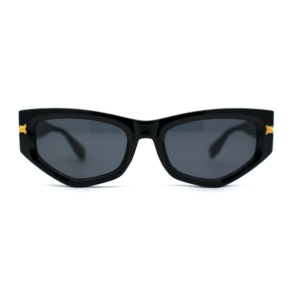 Womens Mod Square Cat Eye Thick Plastic Sunglasses All Black