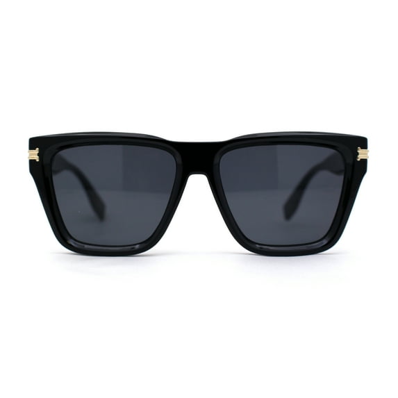 Womens Mod Square Large Cat Eye Beveled Plastic Sunglasses All Black