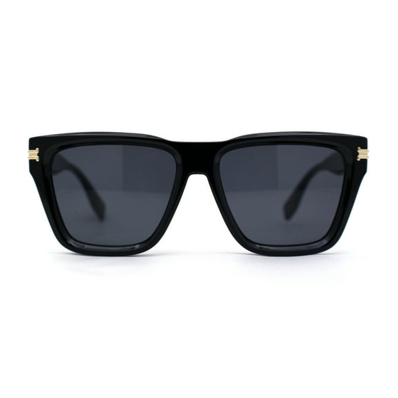 Womens Mod Square Large Cat Eye Beveled Plastic Sunglasses All Black