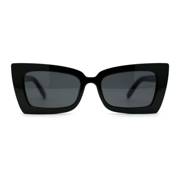 Womens Mod Square Sharp Cat Eye Plastic Sunglasses All Black