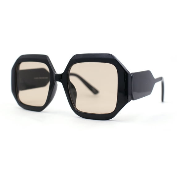Womens Mod Square Thick Plastic Fashion Sunglasses Black Beige