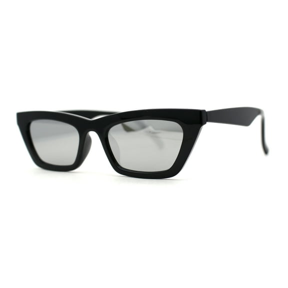 Womens Mod Squared Cat Eye Sunglasses Black Silver Mirror