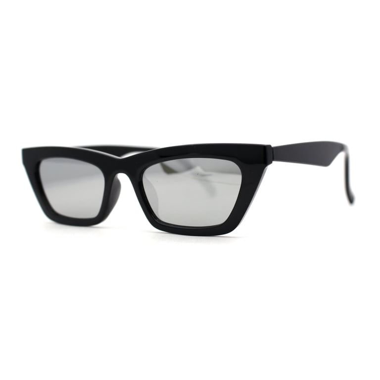Womens Mod Squared Cat Eye Sunglasses Black Silver Mirror  display picture 3