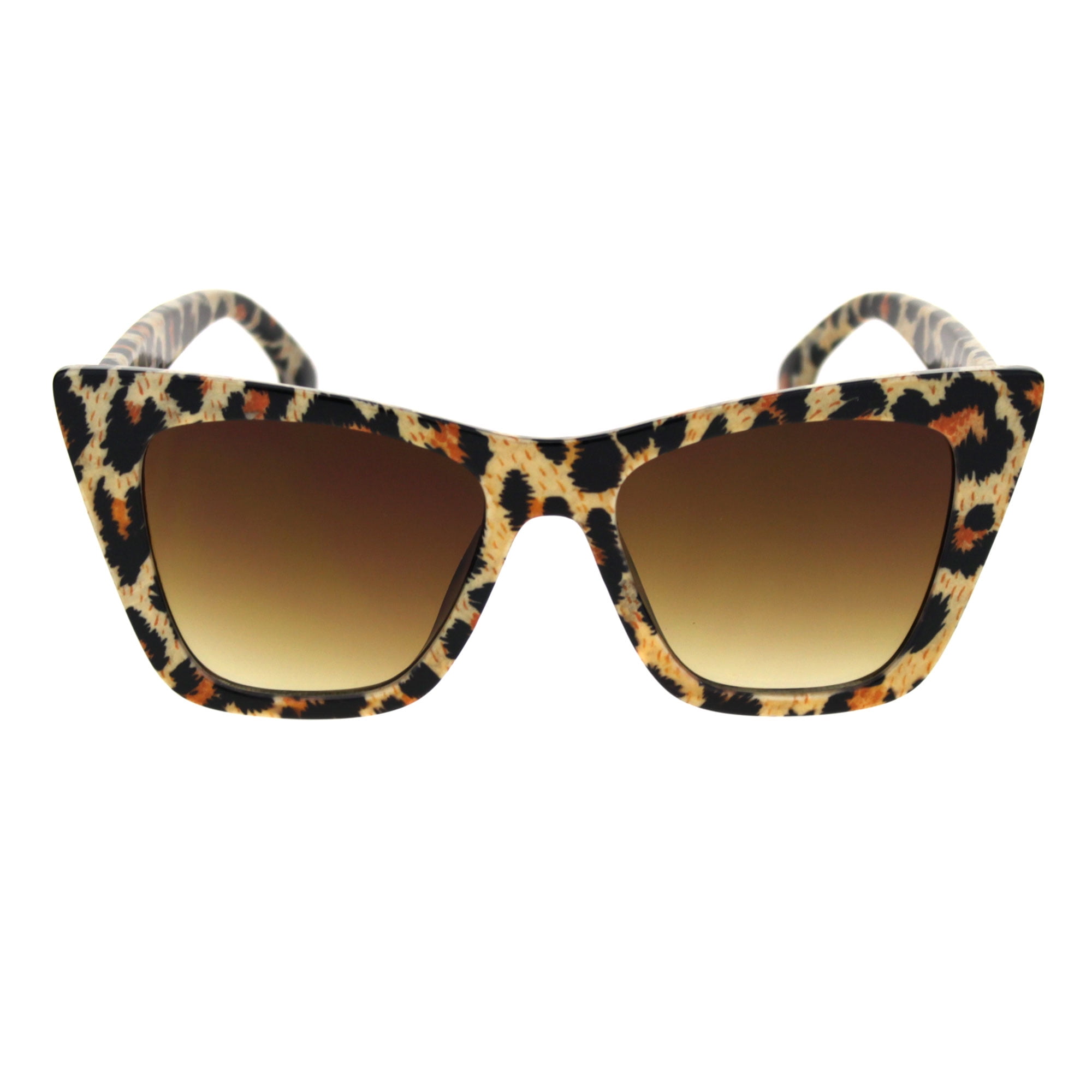 Womens Mod Style Large Square Cat Eye Hipster Plastic Sunglasses Leopard Black