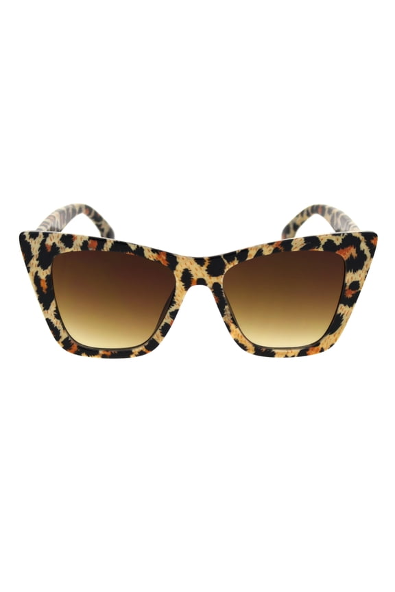 Womens Mod Style Large Square Cat Eye Hipster Plastic Sunglasses Leopard Black
