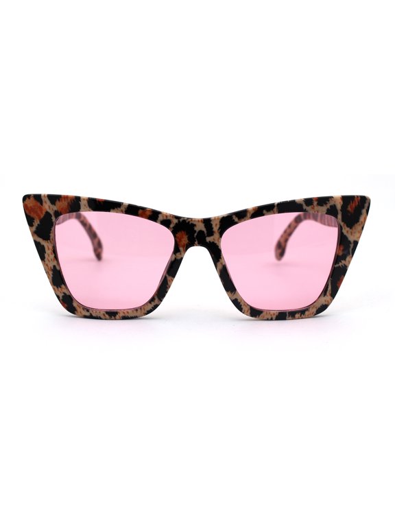 Womens Mod Style Large Square Cat Eye Hipster Plastic Sunglasses Leopard Pink