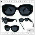 thumbnail image 1 of Womens Mod Thick Beveled Plastic Retro Glamorous Sunglasses All Black, 1 of 8