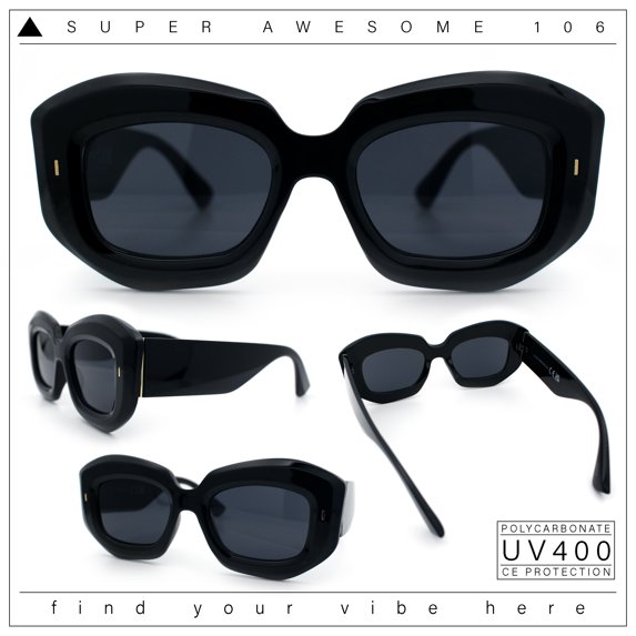 Womens Mod Thick Beveled Plastic Retro Glamorous Sunglasses All Black