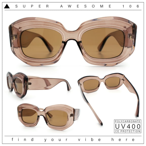 Womens Mod Thick Beveled Plastic Retro Glamorous Sunglasses All Brown