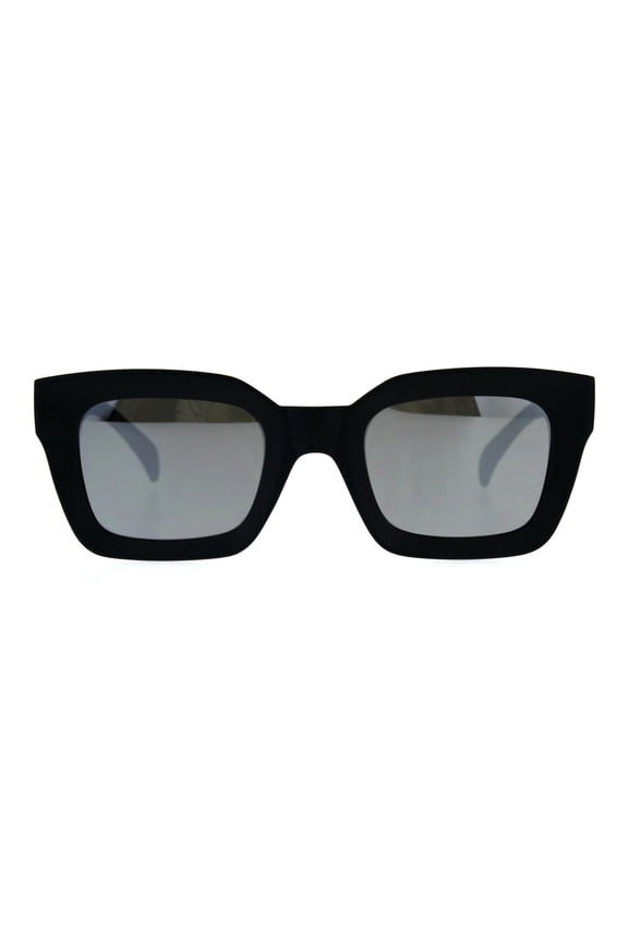 Womens Mod Thick Horn Rim Mirror Lens Plastic Boyfriend Sunglasses Black Mirror