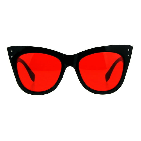 Womens Mod Thick Oversize Cat Eye Diva Plastic Sunglasses Solid Black Red