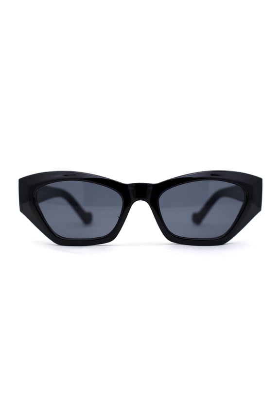 Womens Mod Thick Plastic Chunky Cat Eye Sunglasses All Black