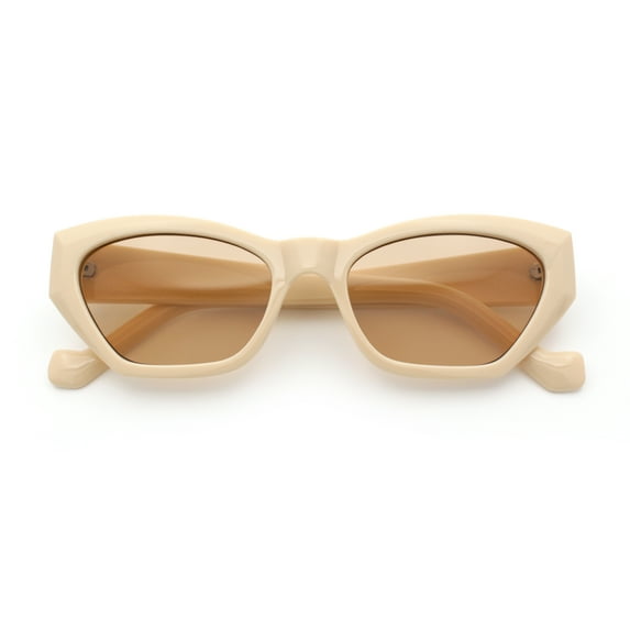 Womens Mod Thick Plastic Chunky Cat Eye Sunglasses Ivory - Light Brown