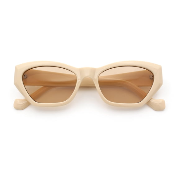 Womens Mod Thick Plastic Chunky Cat Eye Sunglasses Ivory - Light Brown