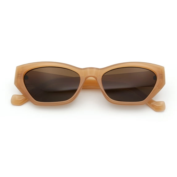 Womens Mod Thick Plastic Chunky Cat Eye Sunglasses Tan - Brown