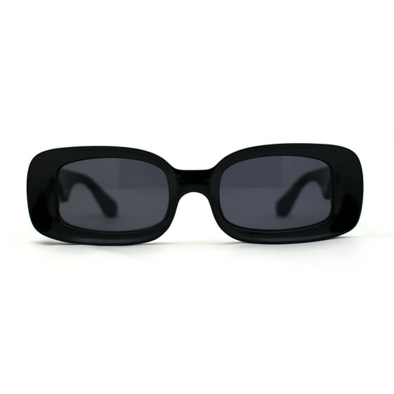Womens Mod Thick Plastic Narrow Rectangle Bold Rich Sunglasses Black