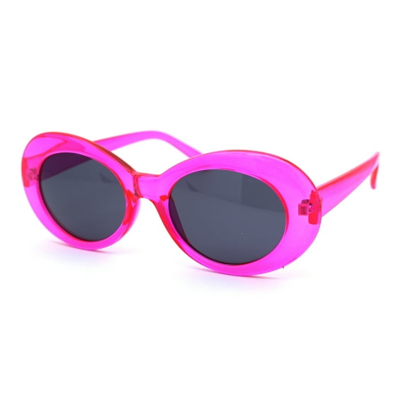 Womens Mod Thick Plastic Oval Round Designer Sunglasses Pink Black