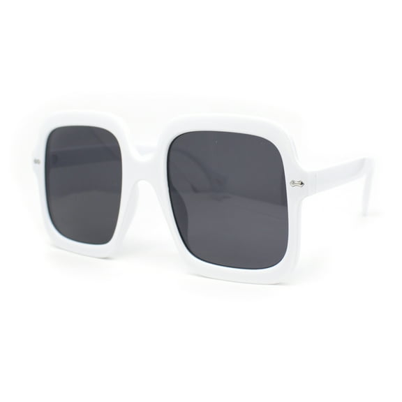 Womens Mod Thick Plastic Rectangle Butterfly Designer Sunglasses White - Black