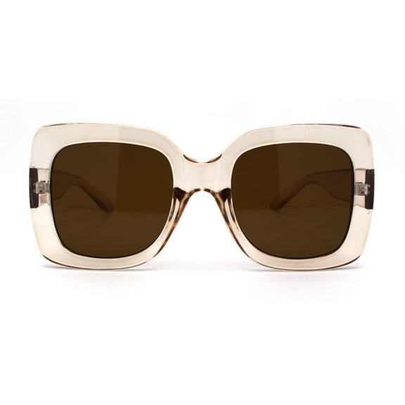 Womens Mod Thick Plastic Rectangle Butterfly Sunglasses Peach Brown