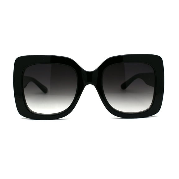 Womens Mod Thick Plastic Rectangle Butterfly Sunglasses Shiny Black Smoke