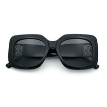 Womens Mod Thick Plastic Rectangle Designer Fashion Butterfly Sunglasses All Black