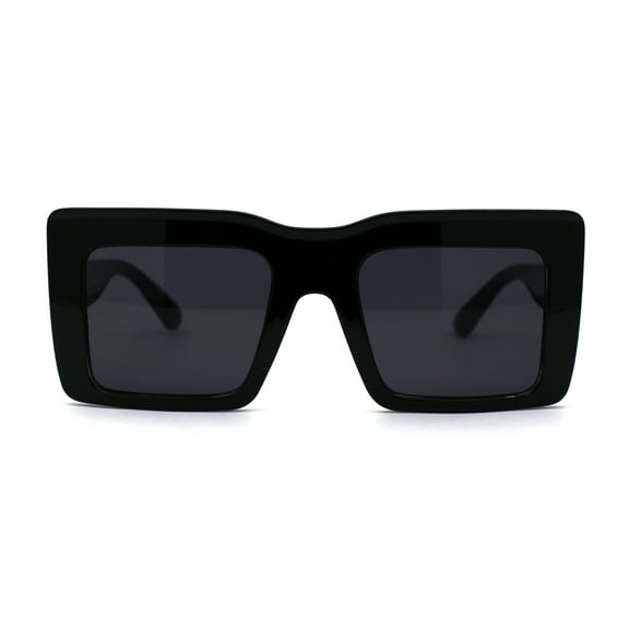 Womens Mod Thick Plastic Rectangle Sunglasses Shiny Black