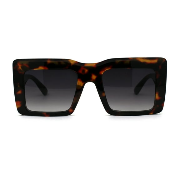 Womens Mod Thick Plastic Rectangle Sunglasses Tortoise Smoke