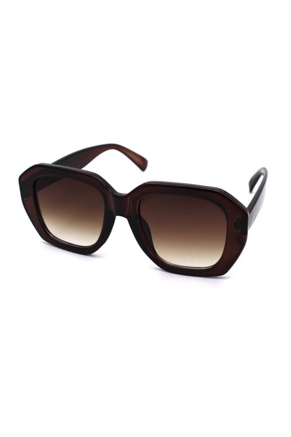 Womens Mod Thick Plastic Rectangular Chic Fashion Sunglasses All Brown