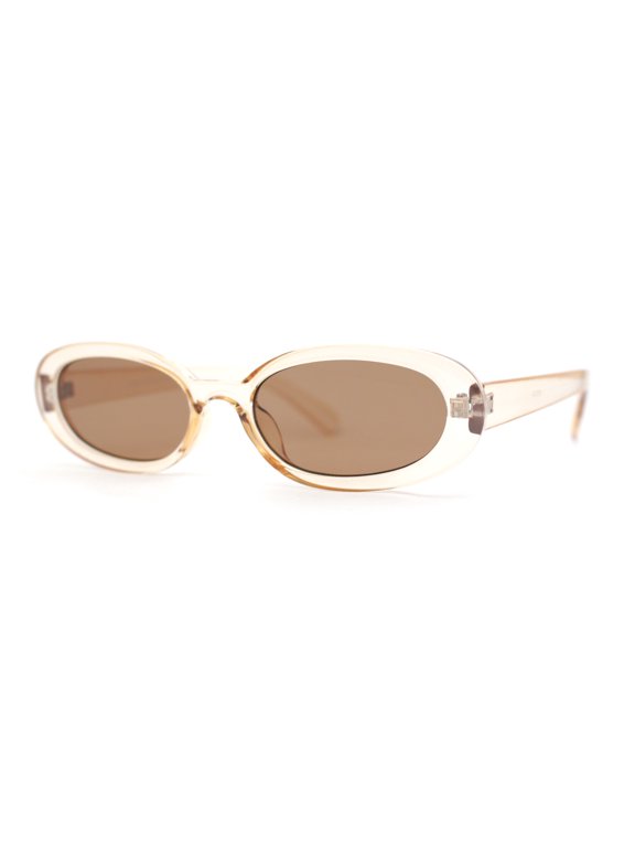 Womens Mod Thin Plastic Narrow Oval Retro Sunglasses Peach - Brown