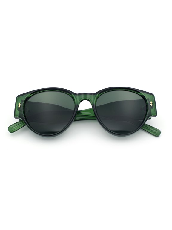 Womens Mod Vintage Style Thick Temple Round Hipster Plastic Sunglasses All Green