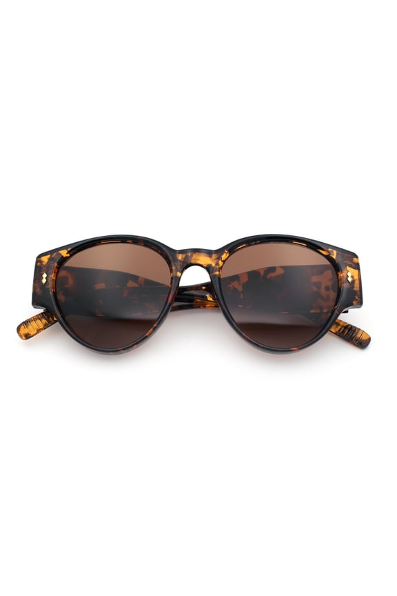 Womens Mod Vintage Style Thick Temple Round Hipster Plastic Sunglasses Tortoise - Brown