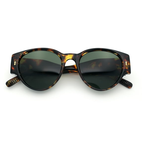 Womens Mod Vintage Style Thick Temple Round Hipster Plastic Sunglasses Tortoise - Green