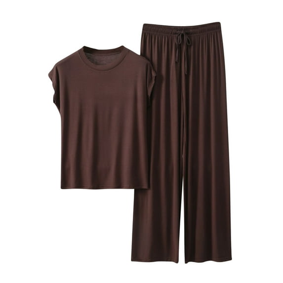 Womens Modal 2 Piece Lounge Set Short Sleeve Round Neck Soft PJs Lightweig Loose Matching Outfits Set