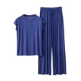 thumbnail image 1 of Womens Modal 2 Piece Lounge Set Short Sleeve Round Neck Soft PJs Lightweig Loose Matching Outfits Set, 1 of 5