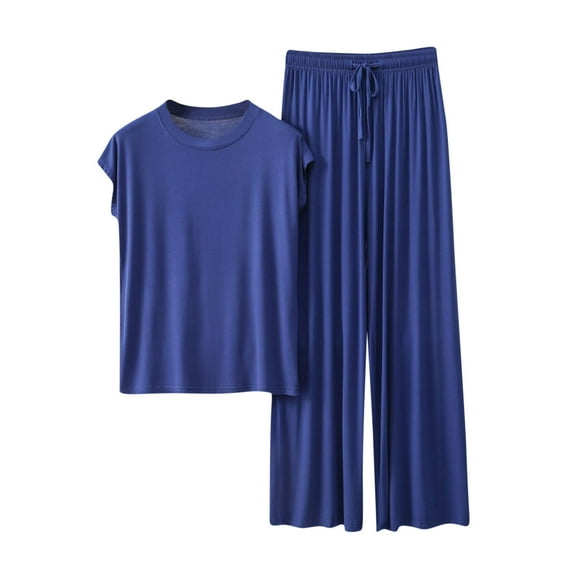 Womens Modal 2 Piece Lounge Set Short Sleeve Round Neck Soft PJs Lightweig Loose Matching Outfits Set