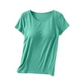 thumbnail image 1 of Womens Modal Built-In Bra Padded Tops Pleated Short Sleeves Pajama Camisole Casual T-Shirt, 1 of 7