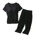thumbnail image 1 of Womens Modal Capri Pajamas Set 2 Piece Short Sleeve Built in Bra Nightshirt and Knee Length Shorts Soft Homewear (Large, Black), 1 of 5