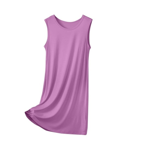 Womens Modal Nightgown Round Neck Nightshirts Plus Size Sleeveless Sleepwear Comfortable Tank Sleep Shirt
