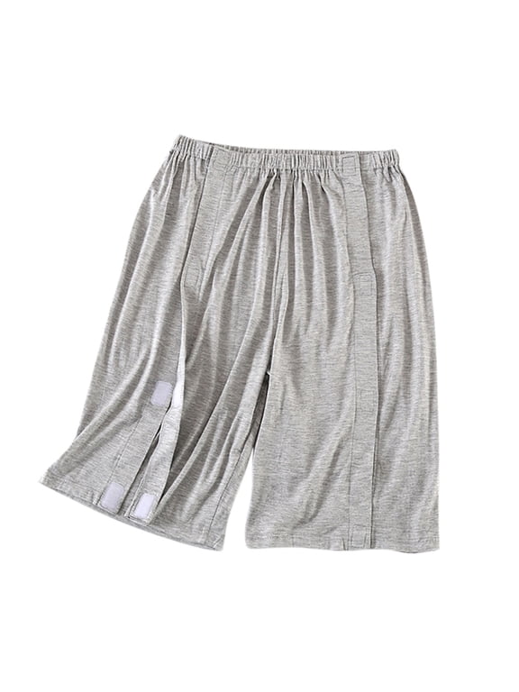 Womens Nursing Shorts Tear Away Post-Surgery Split Open Recovery Bottoms Bedridden Patient Pants Summer Pajamas Gray, M