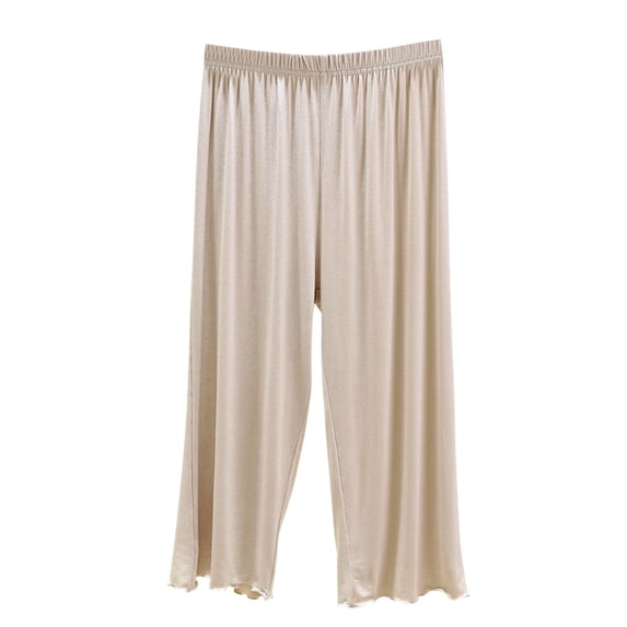 Womens Modal Solid Color Capri Pajama Pants Ruffle Hem Lounge Pants Drawstring Pj Bottoms with Pockets Beige XXL(XXL)