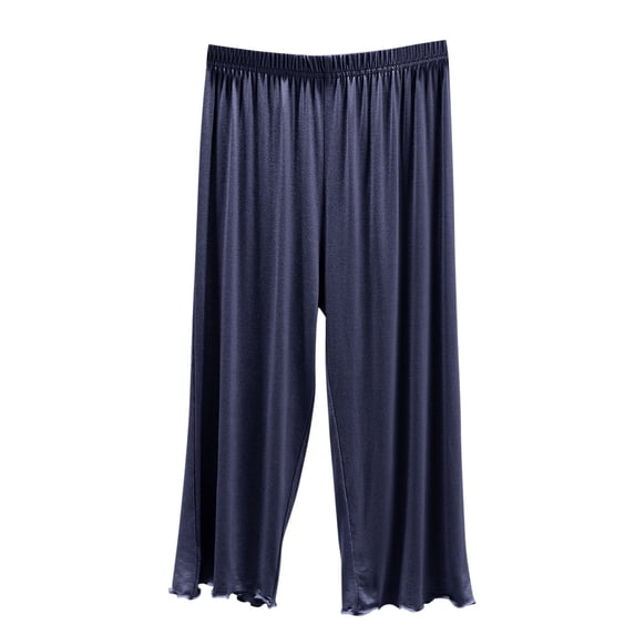 Womens Modal Solid Color Capri Pajama Pants Ruffle Hem Lounge Pants Drawstring Pj Bottoms with Pockets Blue M(M)