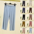 thumbnail image 1 of Womens Modal Solid Color Capri Pajama Pants Ruffle Hem Lounge Pants Drawstring Pj Bottoms with Pockets Light Blue XL(XL), 1 of 6