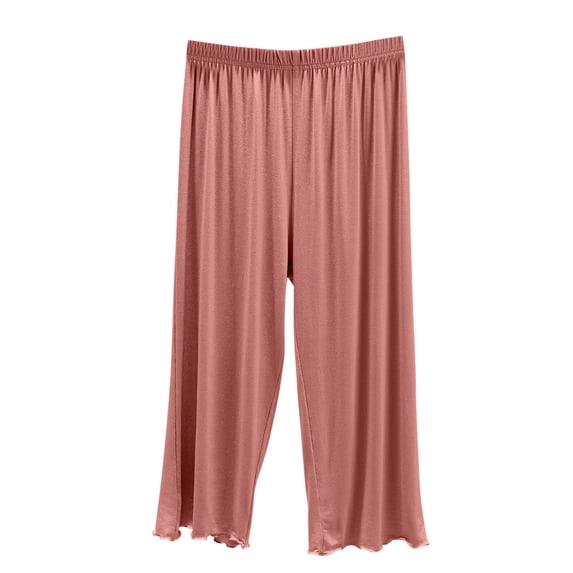 Womens Modal Solid Color Capri Pajama Pants Ruffle Hem Lounge Pants Drawstring Pj Bottoms with Pockets Pink XL(XL)