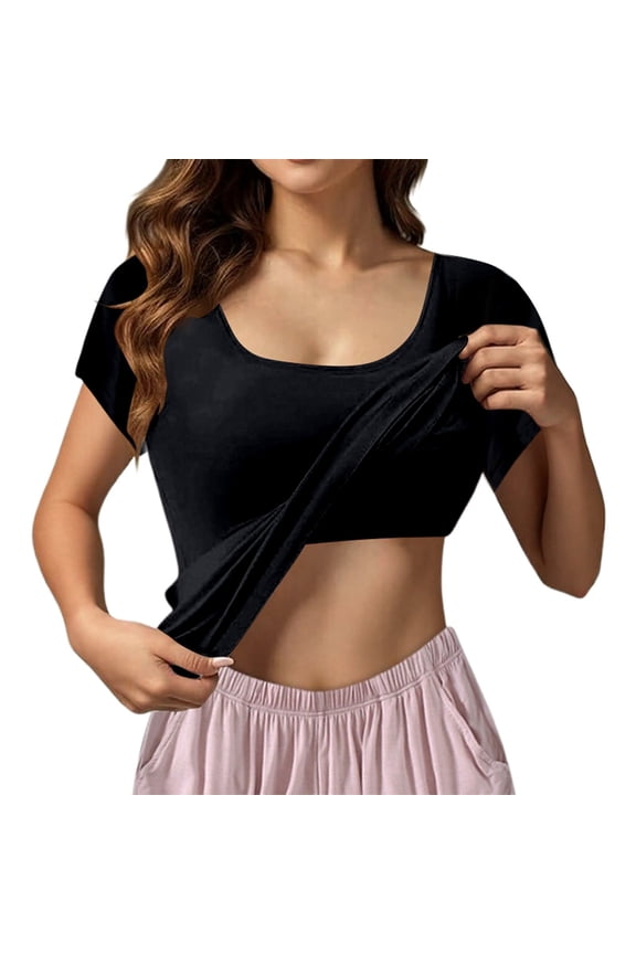 Womens T-Shirt with Built-in Bra Short Sleeve Wireless Padded Summer Base Layer Vest Top Soft Shell Tee L
