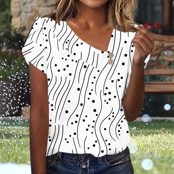 Womens Modern Asymmetric Top Black & White Abstract Line Art Print - Minimalist Office-Ready Polyester Blouse