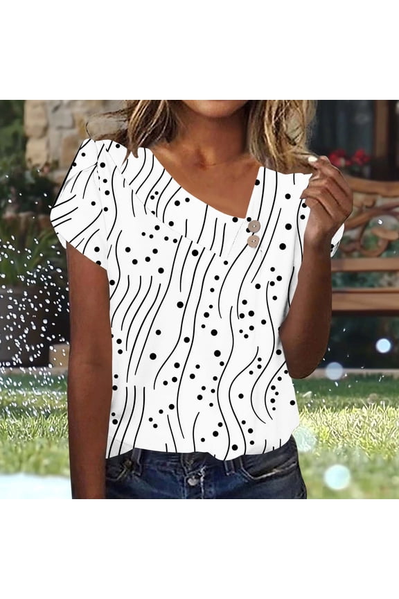 Womens Modern Asymmetric Top Black & White Abstract Line Art Print - Minimalist Office-Ready Polyester Blouse