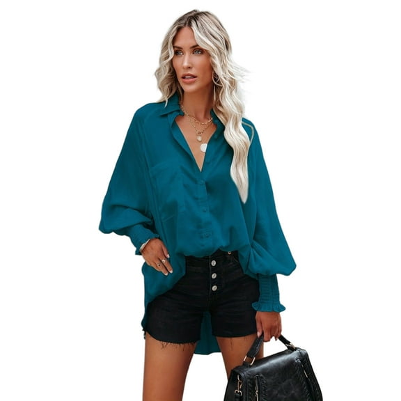 Womens Modern Beach Cover Up Blouse Button Down Shirt Dresses Tops