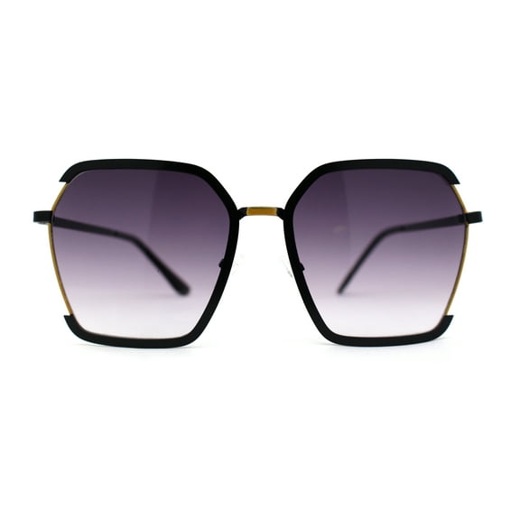 Womens Modern Designer Fashion Metal Rim Geometric Sunglasses Black Yellow Smoke